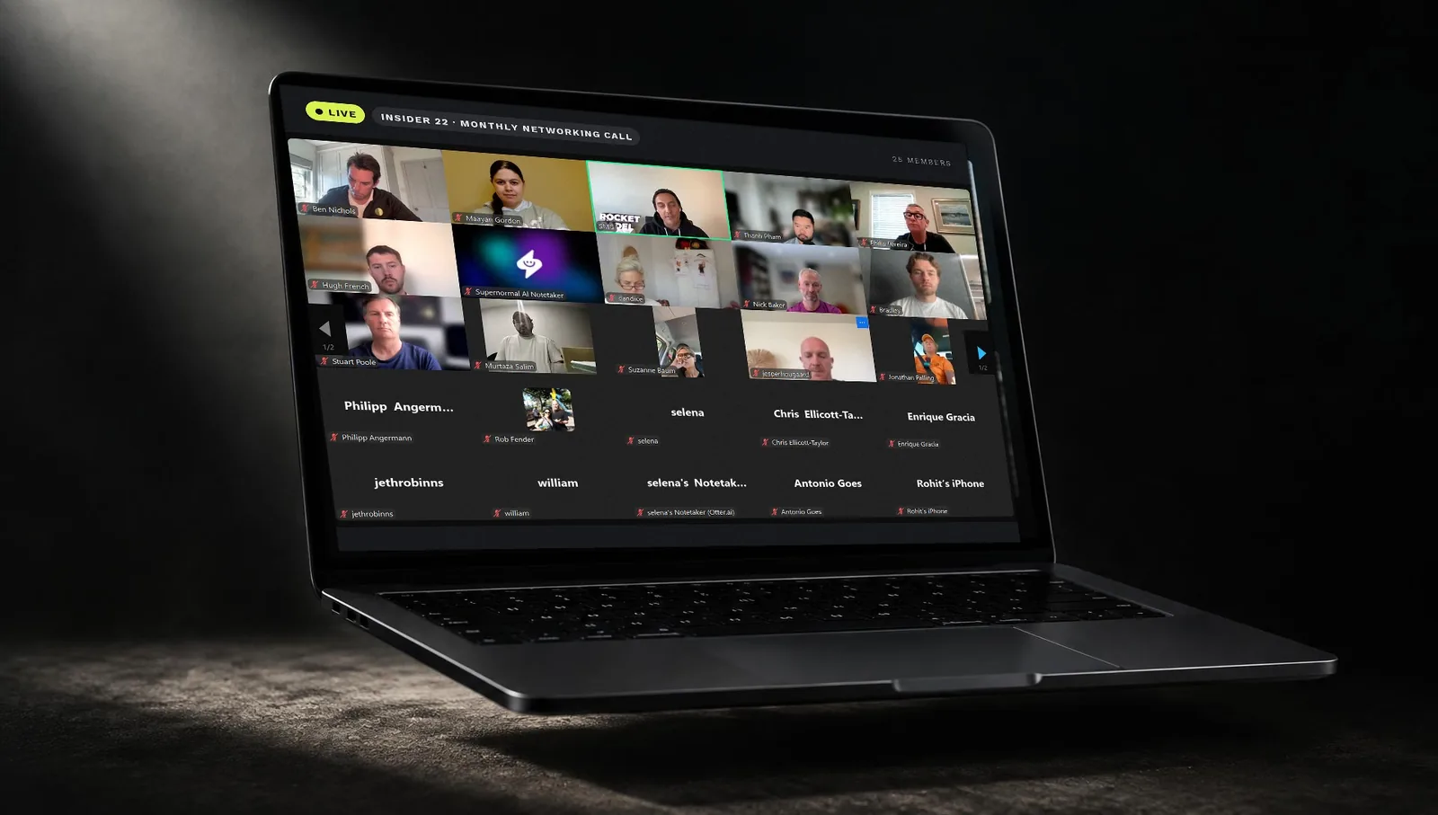 An Insider 22 monthly networking call on a laptop